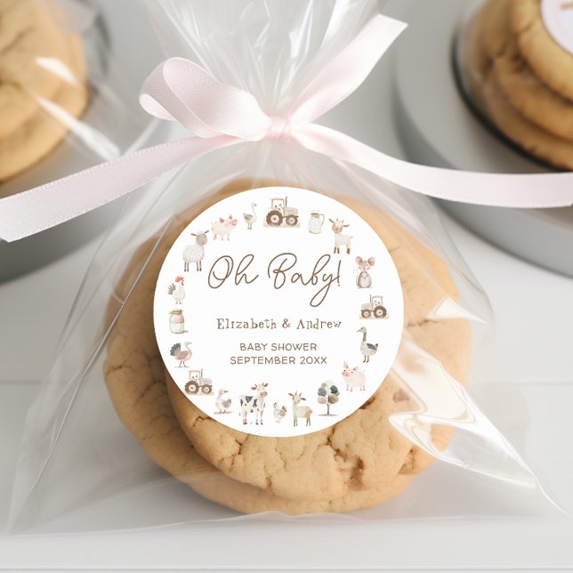 Moderne Landtiere Geschlechtsneutrale Babydusche Runder Aufkleber (Von Creator hochgeladen)