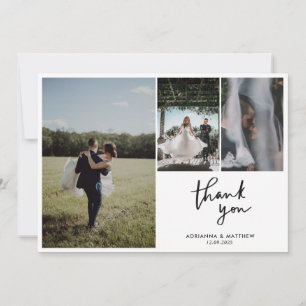 Moderne Lässige Hochzeit Danke, Script Vier Foto Dankeskarte