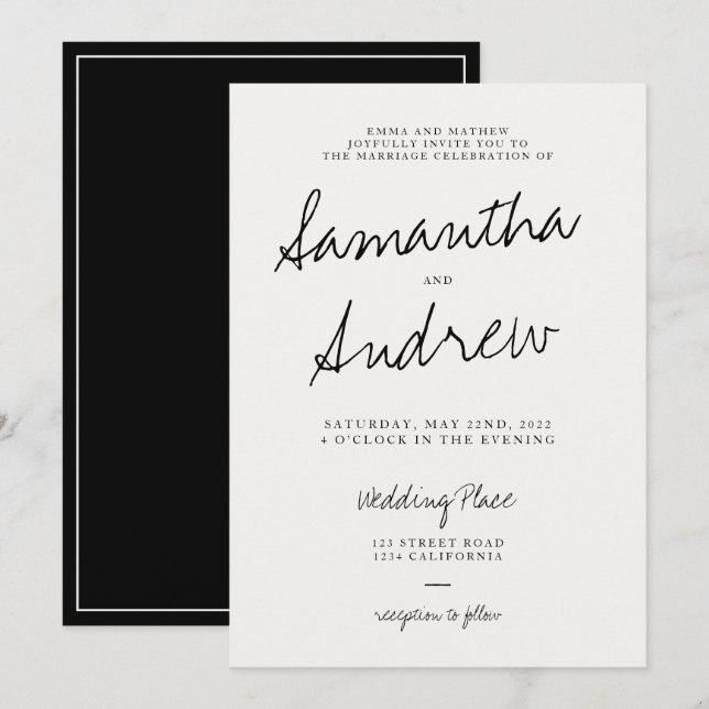 Moderne lässige Hochzeit der Elfenbeintypografie Einladung (Vorne/Hinten)