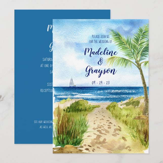 Moderne Lässige Hochzeit des QR-Codes für Wasserfa Einladung (Vorne/Hinten)