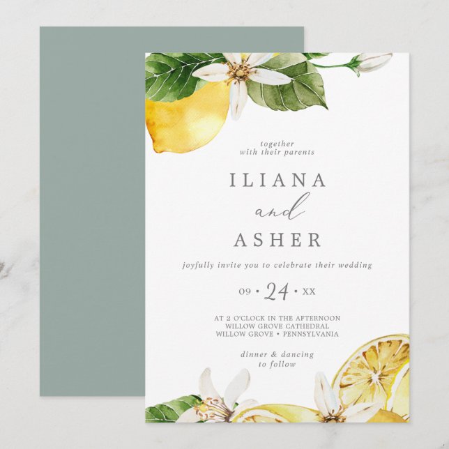 Moderne Lässige Hochzeit im Lemon Garden Einladung (Vorne/Hinten)