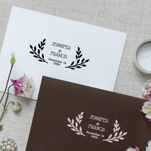 Moderne Laurel Wedding rettet das Datum Gummistempel (Von Creator hochgeladen)