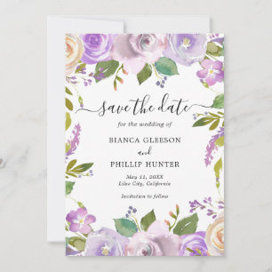 Moderne Lavendel-Blumen-Hochzeit Elegant Save The Date