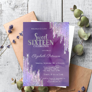 Moderne Lavendel Glitter Tropfen Violett Sweet 16 Einladung