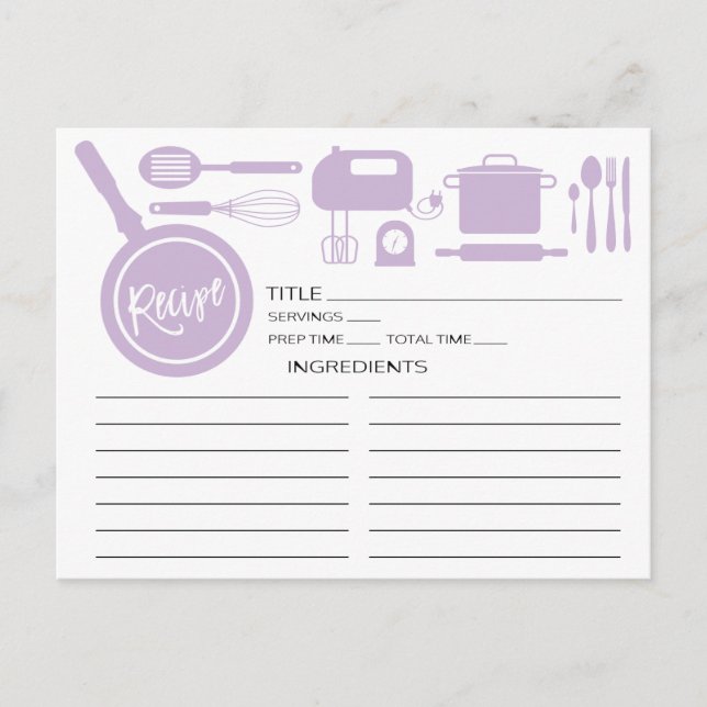 Moderne Lavendel Küchenutensilien Rezeptkarte Postkarte (Vorderseite)