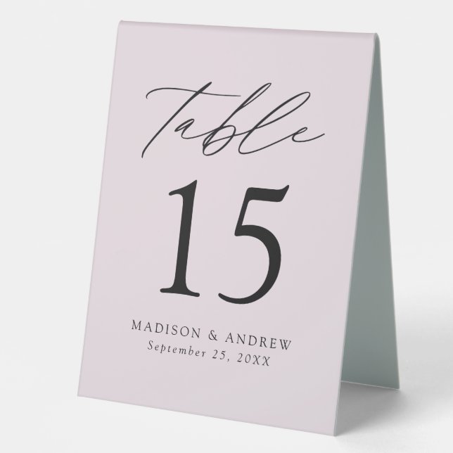 Moderne Lavendel Lila Hochzeitsszene Tischnummer Tischaufsteller (Vorderseite)