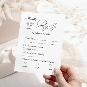 Moderne Lavendel Lila Wildblumen Hochzeit RSVP Karte
