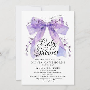 Moderne Lavendel-Schleife und Blumen Baby Shower Einladung