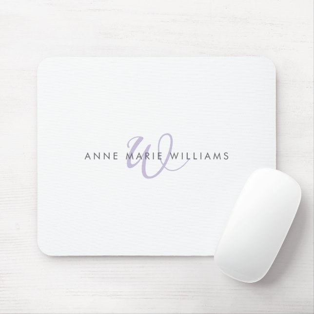 Moderne Lavendel-Schriftmonogramm Mousepad (Mit Mouse)