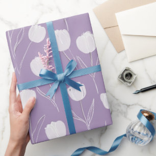 Moderne Lavendel-Tulpe Weiße Blumengestaltung Geschenkpapier