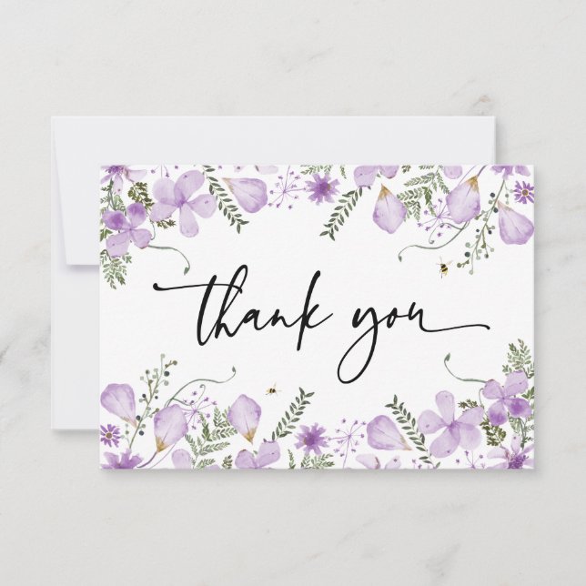 Moderne Lavendel-Wildblumen Danke-Karte Dankeskarte (Vorderseite)