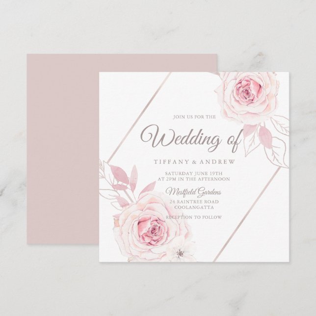 Moderne Lavendelblush-Rose Geometrische Hochzeit Einladung (Vorne/Hinten)