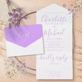 Moderne Lavender Lilac Script Minimalistische Hoch All In One Einladung