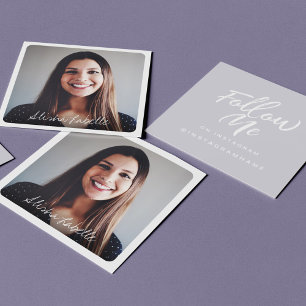 Moderne Lavender Social Media folgen mir Foto Quadratische Visitenkarte