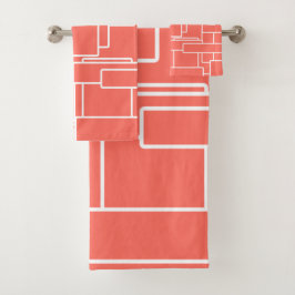 Moderne lebende Korallen & Abstrakte Geometrie Badhandtuch Set
