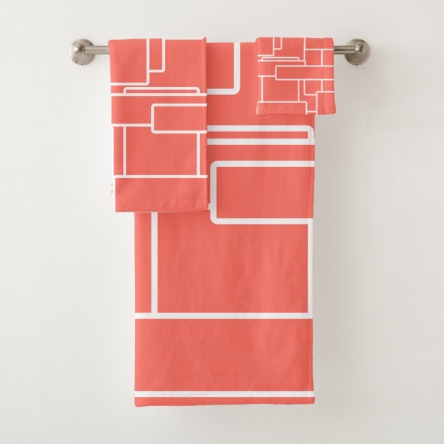 Moderne lebende Korallen & Abstrakte Geometrie Badhandtuch Set (Insitu)