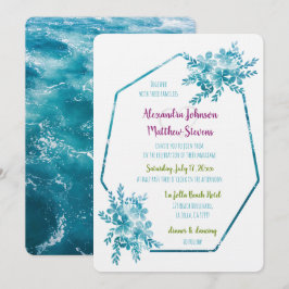 Moderne, lebendige Hochzeit des Fotos Ocean Blue F Einladung