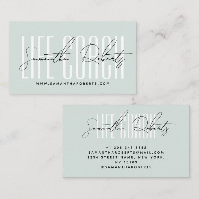 Moderne Lebenscoach-Typografie-Schrift blau Visitenkarte (Vorne/Hinten)