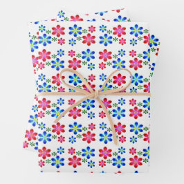 Moderne lebhafte Flower-Power-Hochzeitsmuster, Geschenkpapier Set