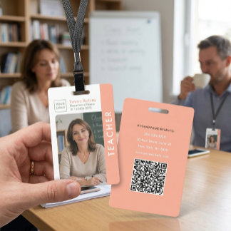 Moderne Lehrer-ID-Karte mit Foto, Logo und QR-Code Ausweis