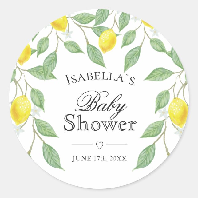 Moderne Lemon Boho Summer Baby Dusche Runder Aufkleber (Vorderseite)
