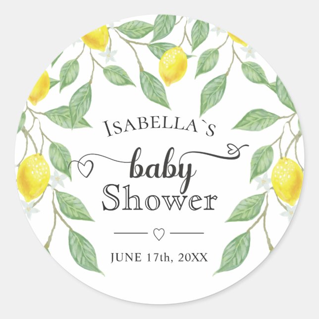 Moderne Lemon Boho Summer Baby Dusche Runder Aufkleber (Vorderseite)