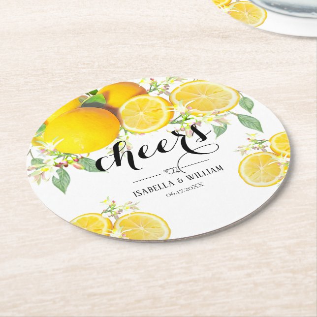 Moderne Lemon Boho Summer Wedding Runder Pappuntersetzer (Angewinkelt)