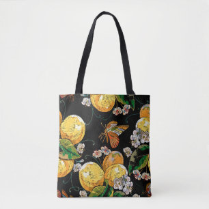 Moderne Lemon Citrus Floral Butterfly Muster Tasche