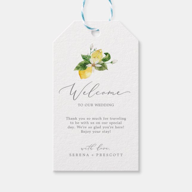 Moderne Lemon Garden Wedding Willkommen Geschenkanhänger (Vorderseite)