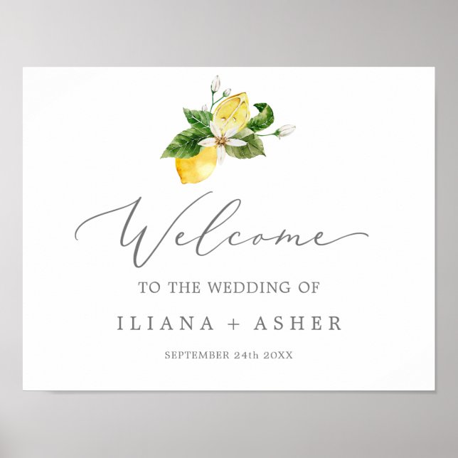 Moderne Lemon Garden Wedding Willkommen Poster (Vorne)