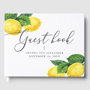Moderne Lemon Grove Wedding Botanische Wasserfar Gästebuch