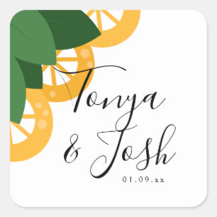 Moderne Lemon-Hochzeiten Quadratischer Aufkleber
