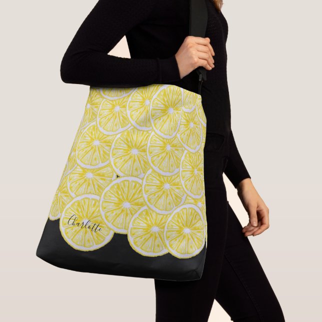 Moderne Lemon-Scheiben Wasserfarben-Muster Tragetaschen Mit Langen Trägern (Von Nahem)