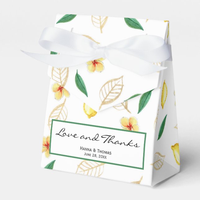 Moderne Lemon Script-Liebe und Dank Hochzeit Geschenkschachtel (Vorderseite)