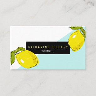 Moderne Lemon Türkis White Block Business Card Visitenkarte