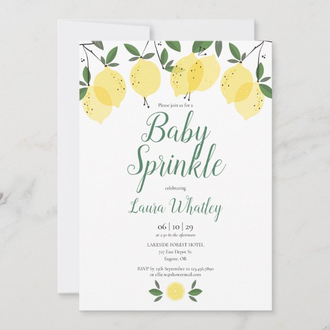 Moderne Lemons Baby Sprinkle Einladung (Vorderseite)