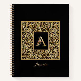 Moderne Leopard Gold Persönliches Monogramm Buchst Notizbuch