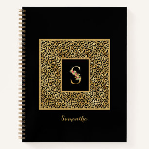 Moderne Leopard Gold Persönliches Monogramm Buchst Notizbuch