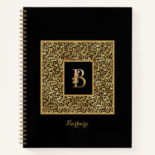 Moderne Leopard Gold Persönliches Monogramm Buchst Notizbuch