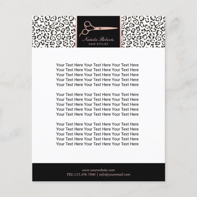 Moderne Leopard Haar Stylist Rose Gold Schere Flyer (Vorne)