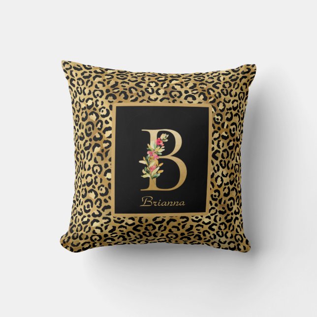 Moderne Leopard-personalisierte Monogramm-Initiale Kissen (Vorderseite)