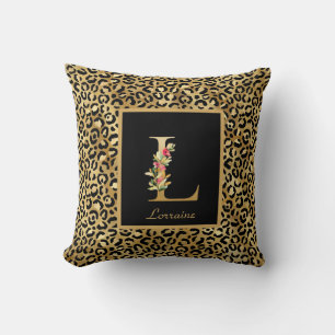 Moderne Leopard-personalisierte Monogramm-L-Initia Kissen