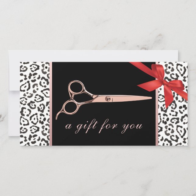 Moderne Leopard Rose Gold Scissor Geschenkgutschei (Vorderseite)