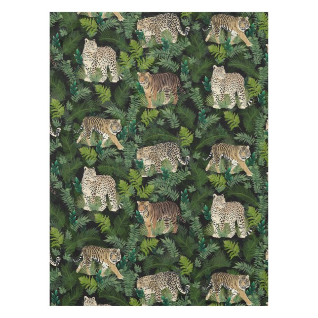 Moderne Leopards Tigers Jungle Pflanze Black Desig Tischdecke (Vorderseite)