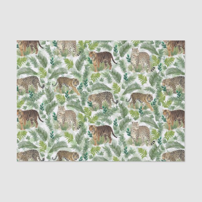 Moderne Leopards Tigers Jungle Pflanze Seidenpapier (Vorderseite)