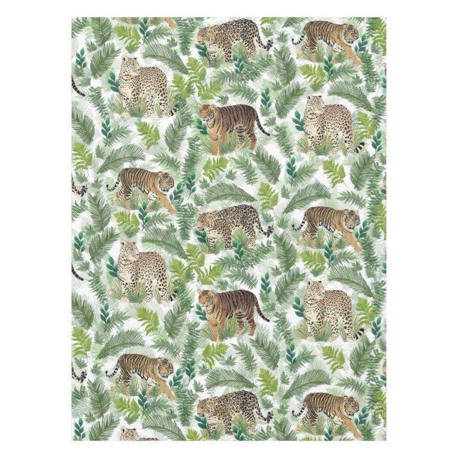 Moderne Leopards Tigers Jungle Pflanze Tischdecke (Vorderseite)
