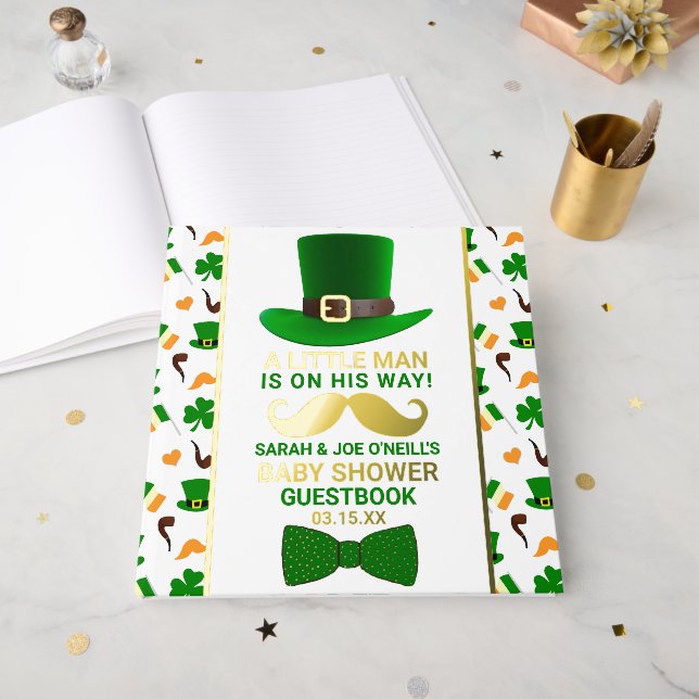 Moderne Leprechaun St. Patrick's Day Kinderdusche Gästebuch (Vorderseite Offen)