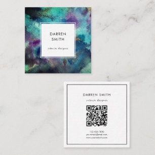 Moderne leuchtend blaue Wasserfarben-Abstrakt-QR-C Quadratische Visitenkarte