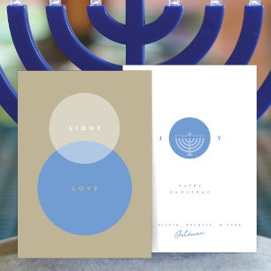 Moderne Licht & Liebe Beige & Blau Chanukka Karte