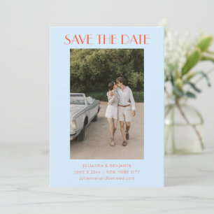 Moderne Lichtblaue Orange Art Deco Foto Hochzeit Save The Date